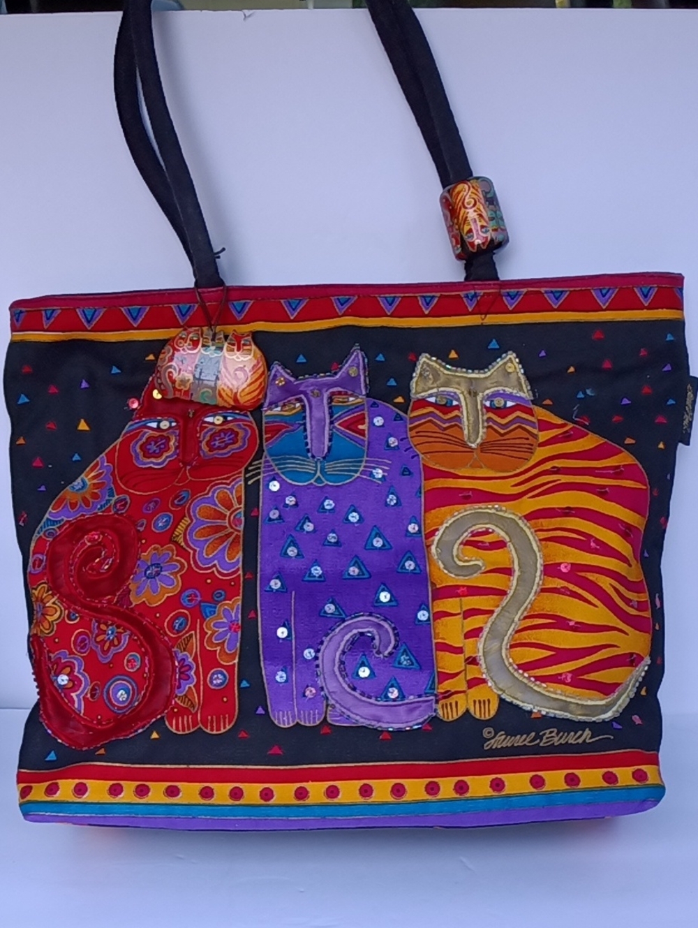 Vintage Laurel Burch Colorful Cat Tote Bag